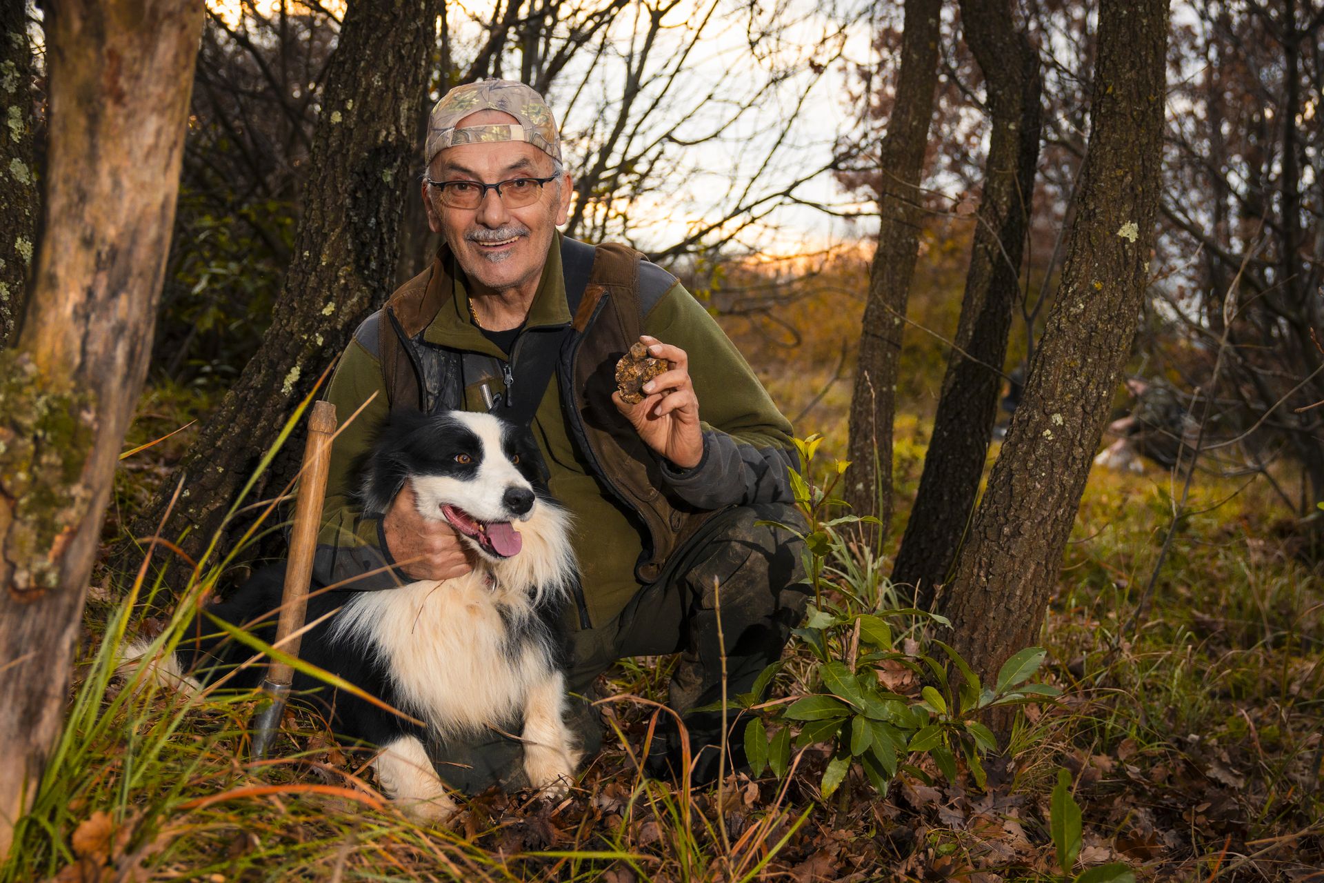 Oče z border collijem in tartufom